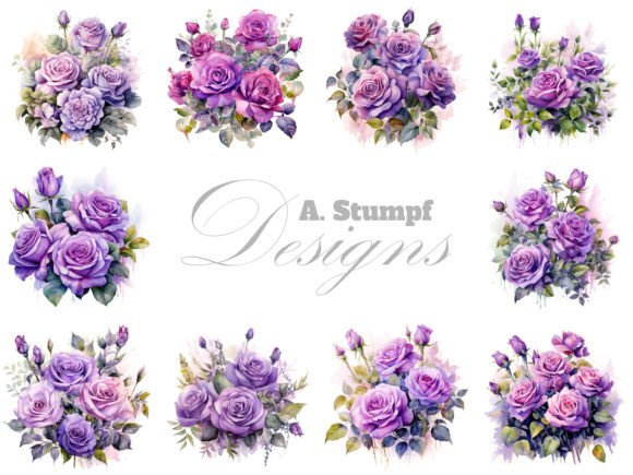 Download Purple Roses Watercolor Flowers Clipart - Roses Collection