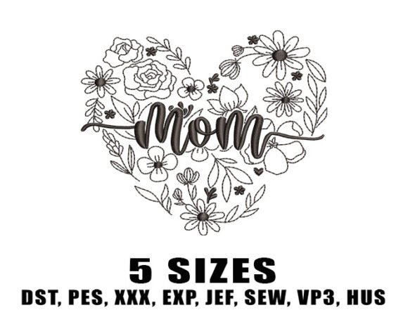 Download Mom Heart Floral Embroidery Designs - Mom Collection